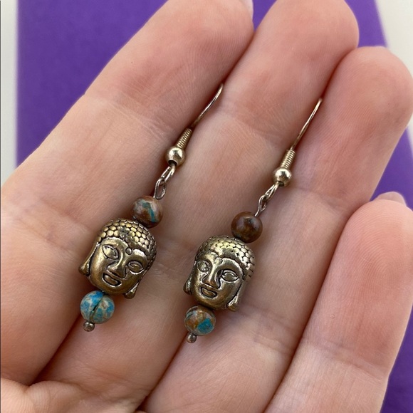 💛 925 Buddha Head Dangle Earrings - Picture 2 of 5